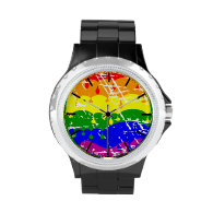 Rainbow Dripping Paint Distressed Wristwatches
