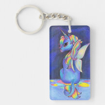 Rainbow Faerie Unicorn Key Chain Rectangular Acrylic Keychains