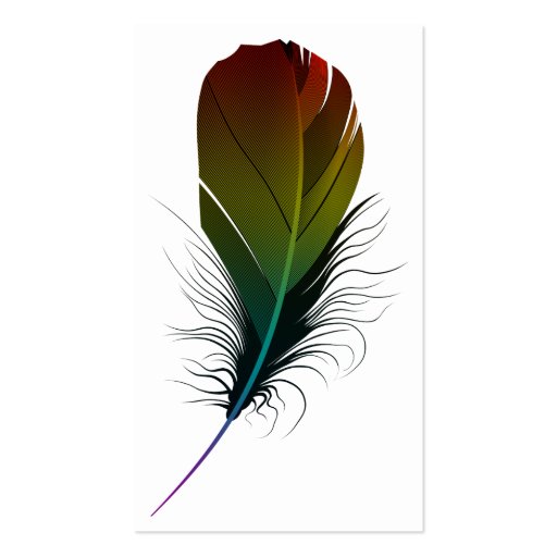 rainbow feather business card (front side)