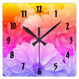 Rainbow Floral Abstract Dahlia Garden Flowers Square Wall Clock