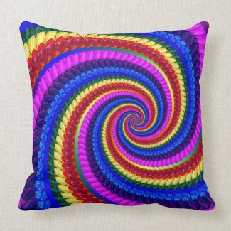 Rainbow Fractal Art Swirl Pattern Throw Pillow