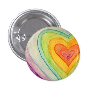 Rainbow Frienship Hearts Art Buttons or Lapel Pins