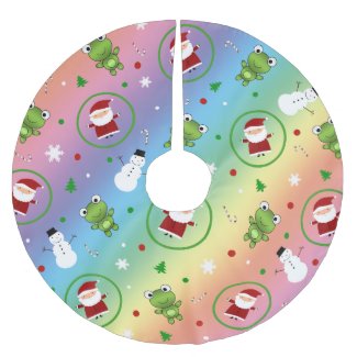 Rainbow frogs santa claus snowmen brushed polyester tree skirt