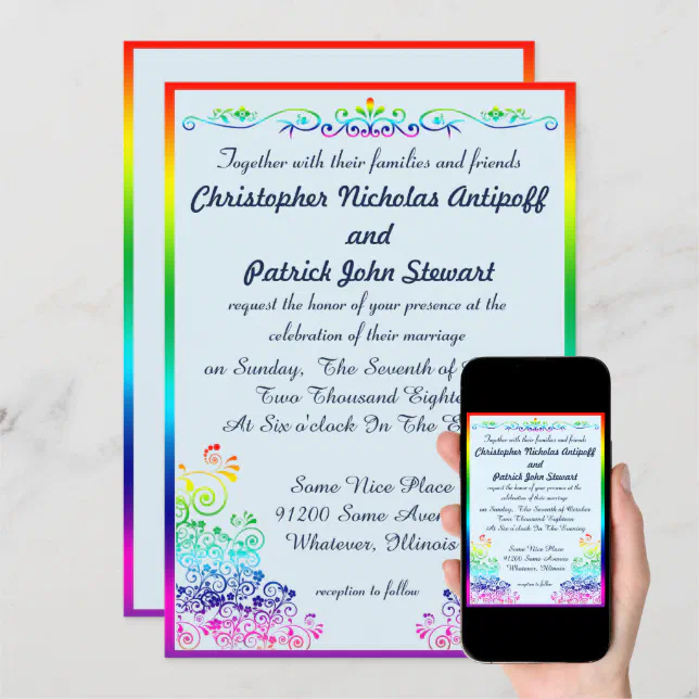 Rainbow Gay Elegant Stylish Pride Wedding Invitation Zazzle