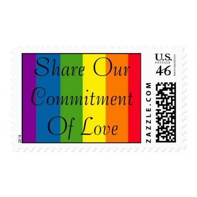 Rainbow Gay Pride Share Our Commitment Of Love Postage Stamp by shayneemelissa
