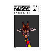 Rainbow Giraffe Postage Stamps