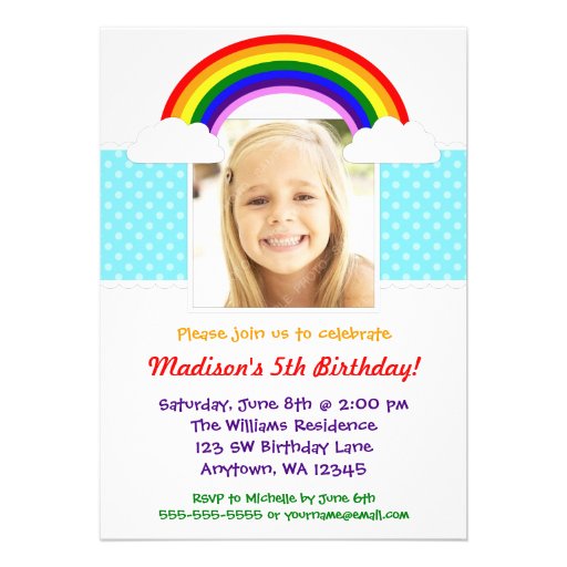 Rainbow Girl Photo Birthday Party Invitation