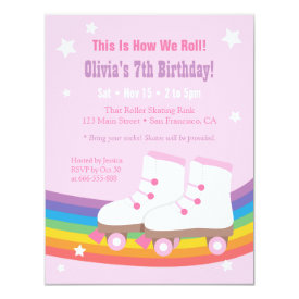 Rainbow Girls Skating Birthday Party Invitations