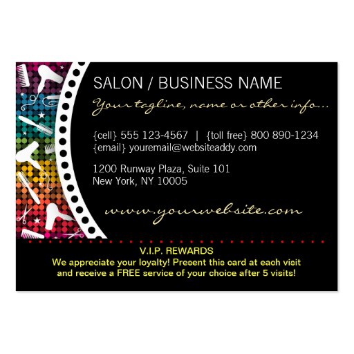 Rainbow Glam Custom Salon Loyalty Punch Card Business Card Template (back side)
