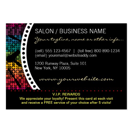 Rainbow Glam Custom Salon Loyalty Punch Card Business Card Templates (back side)