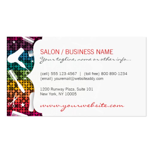 Rainbow Glam Hair Salon Business Cards (back side)