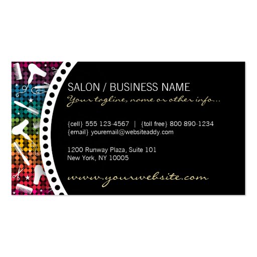 Rainbow Glam Hair Salon Custom Business Cards (back side)