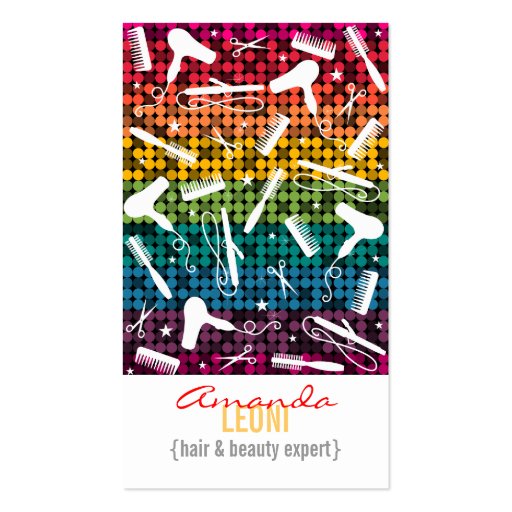 Rainbow Glam Hair Salon Vertical Business Card (front side)