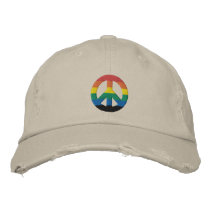 Rainbow GLBT Peace Sign Hat embroidered hats