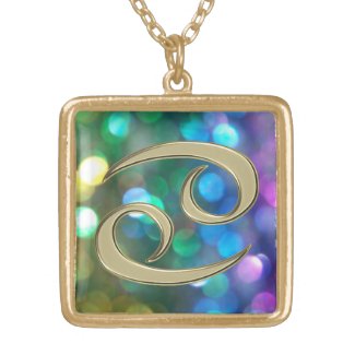 Rainbow Glitter Gold Zodiac Sign Cancer Necklace