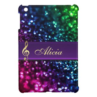 Rainbow Glitter Personalized Gold Music Clef Case