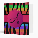 Rainbow glitter zebra stripes monogrammed binders