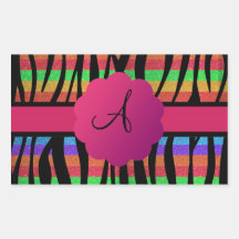 Rainbow glitter zebra stripes monogrammed rectangle sticker