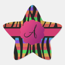 Rainbow glitter zebra stripes monogrammed star sticker