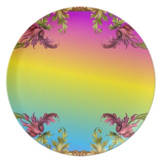 Rainbow gradient with purple flower fleur di lies plate