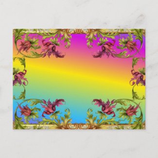 Rainbow gradient with purple flower fleur di lies postcard
