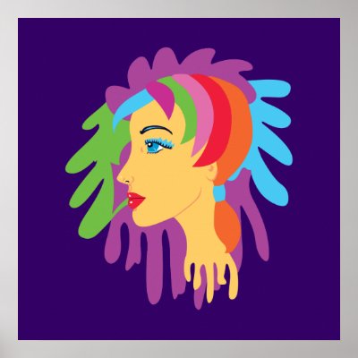 This bright and colorful rainbow hair original illustration features a very 