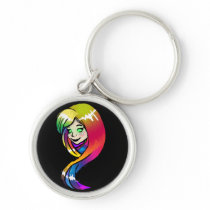 Rainbow Hair Fairy Black Key Chain