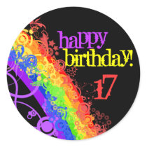Rainbow happy 17th birthday sticker stickers