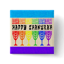 Rainbow Happy Chanukah Buttons buttons