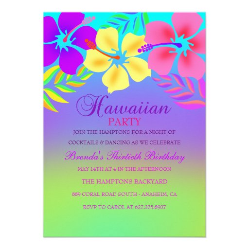 Rainbow Hawaiian Flower Birthday Invitation (front side)