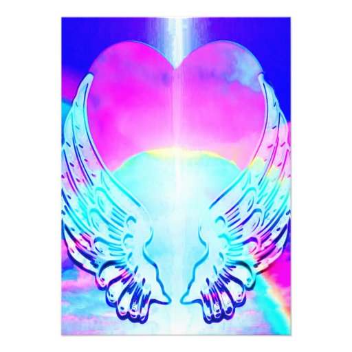 Rainbow Heart and Angel Wings Personalized Invites