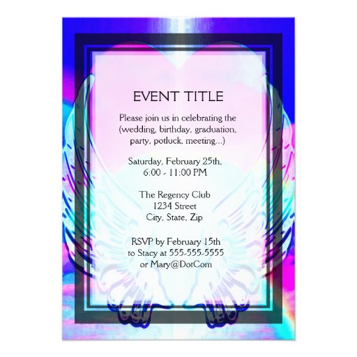 Rainbow Heart and Angel Wings Personalized Invites