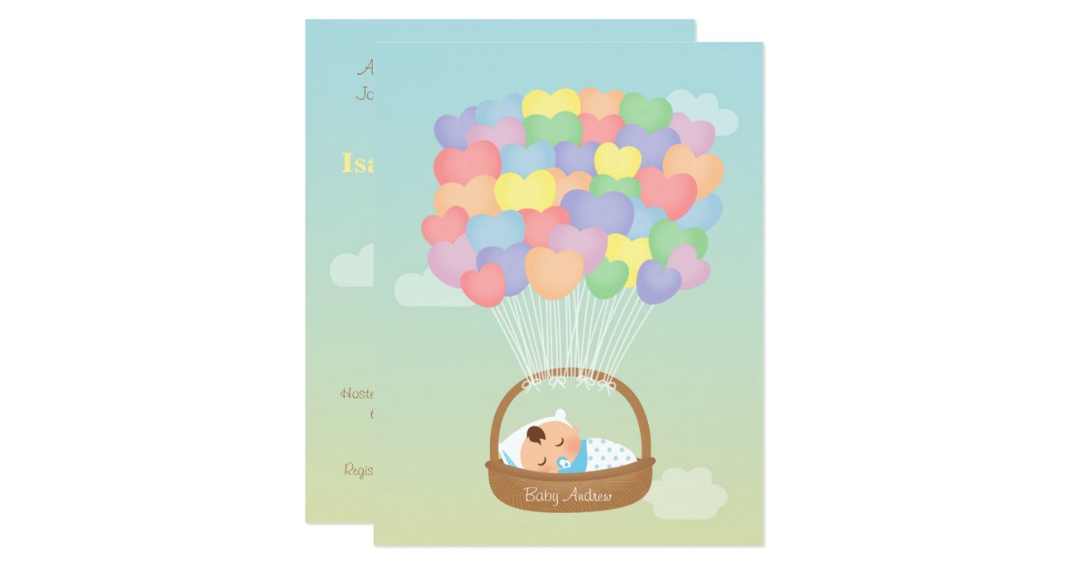 Rainbow Heart Balloons Boy Baby Shower Invitations Zazzle
