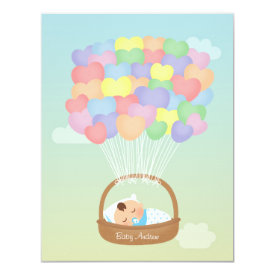 Rainbow Heart Balloons Boy Baby Shower Invitations