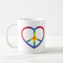 Rainbow Heart, Love, Peace Sign Coffee Mug