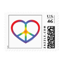 Rainbow Heart, Love, Peace Sign Postage Stamp