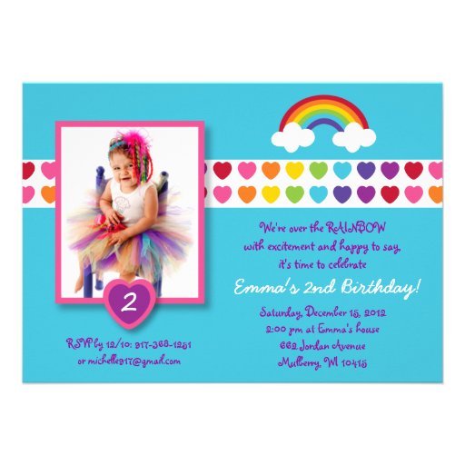 Rainbow Heart Photo Birthday Invitations