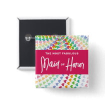 Rainbow Heart Sprinkles Wedding Name Tag / Button