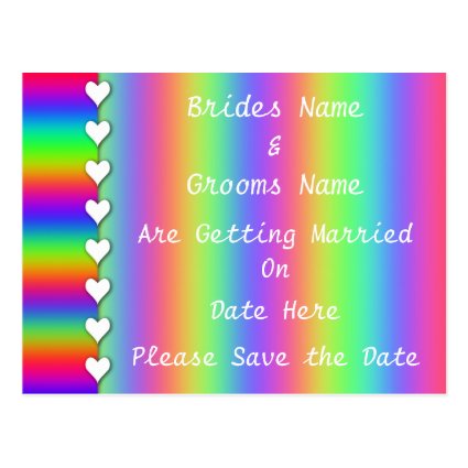 Rainbow Heart Striped Wedding Save The Date Postcards
