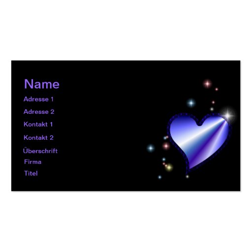 Rainbow heart with asterisks on black business card (front side)
