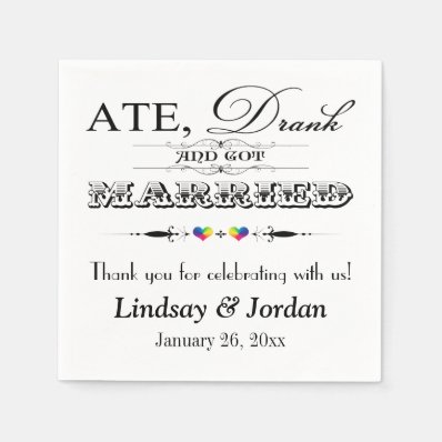 Rainbow Hearts and Scrolls Wedding Napkins