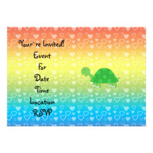 Rainbow hearts baby turtle personalized invitation