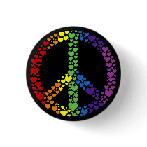 Rainbow Hearts Peace Sign Button by teeboutique Rainbow Hearts Peace Sign Button