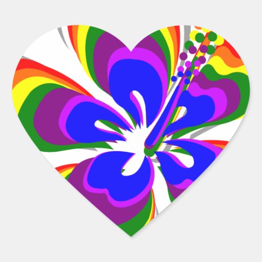Rainbow hibiscus flower heart stickers