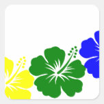 Rainbow hibiscus lei design square stickers