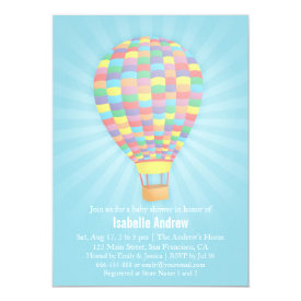 Rainbow Hot Air Balloon Baby Shower Invitations