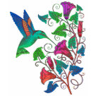  - The simple graphic shapes and the  brilliant colors of the hummingbird  and trumpet shaped flowers blend  together in shades of green, pink,  orange and fuschia. This vibrant colorful artwork is featured on  hummingbird clothing and gifts. Delight your hummingbird  lover today with this beautiful gift.: Sizes  Available colors: white