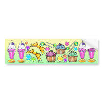 Rainbow Ice Cream Sundae Cup Cake Candy Party bumper stickers