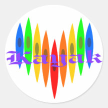 Rainbow Kayak Heart Round Stickers
