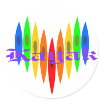 Rainbow Kayak Heart Round Stickers